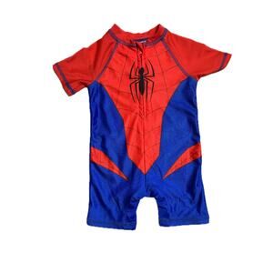 Marvel Spider-Man Rashguard  Zip Swimsuit sz 12m